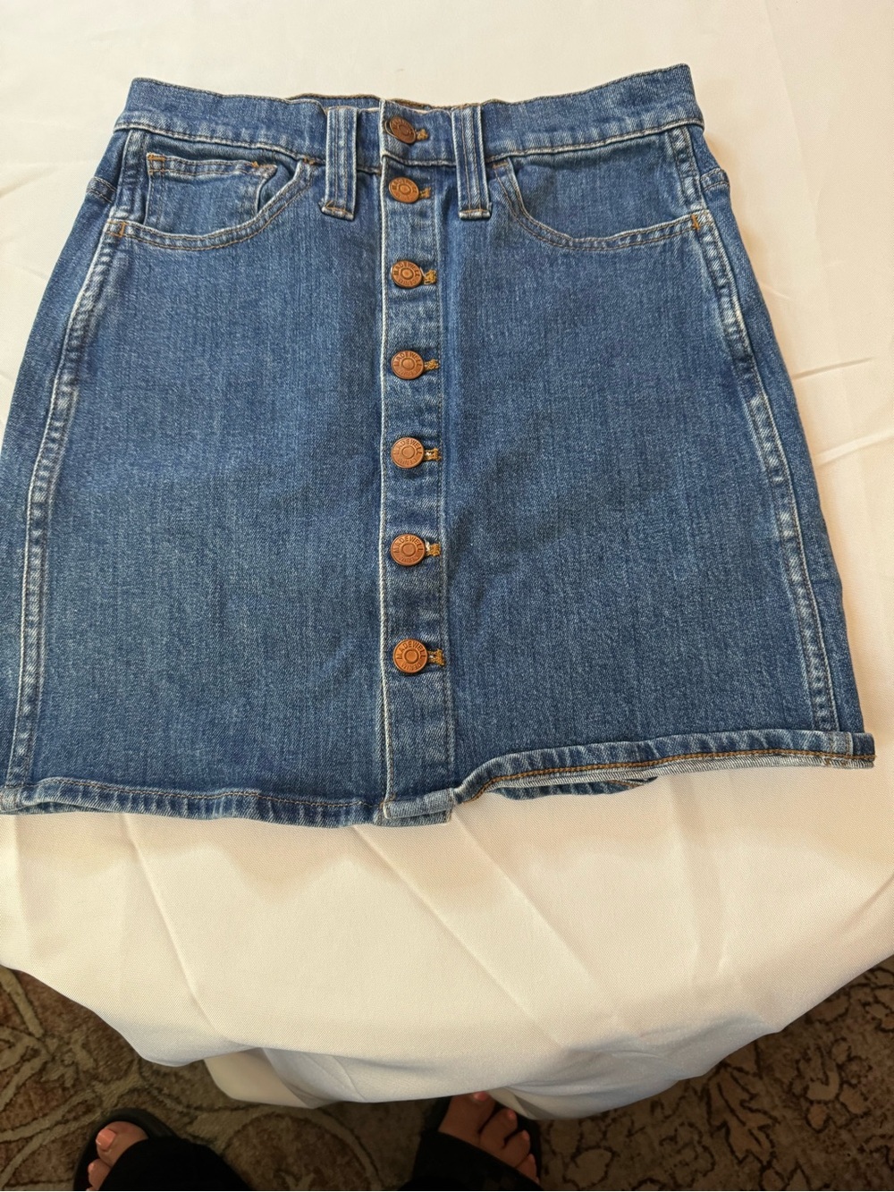 Madewell Blue Button-Front Denim Midi Skirt